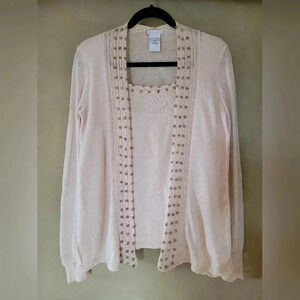 Lauren Hansen | Ivory Mock Layer Sweater with Wooden Bead details, Size M